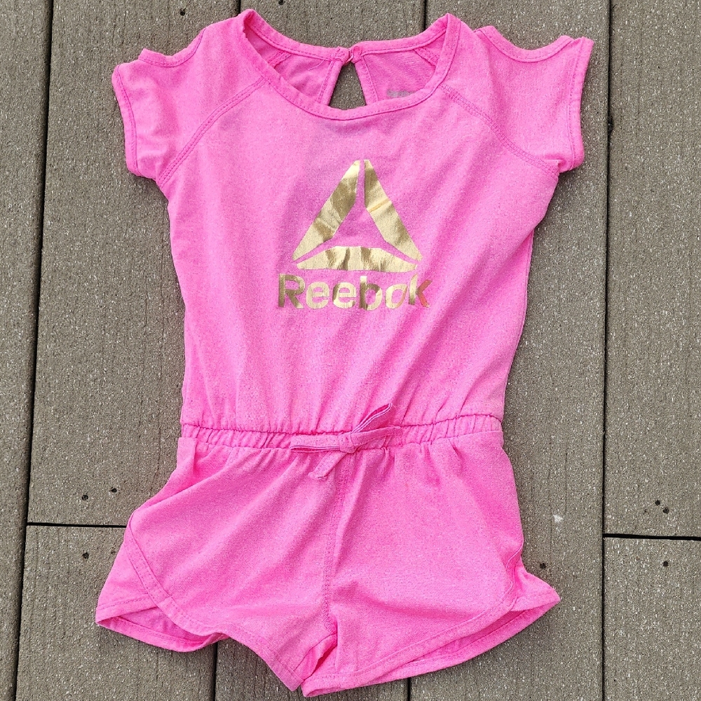 (2T) Reebok Pink Romper with Gold Logo Soft Lightweight Athletic Vacation Beach